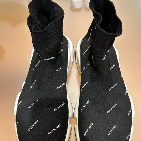Balenciaga authentic Speed Sock Logo Sneaker Black and White, size 11 - Picture 13 of 14